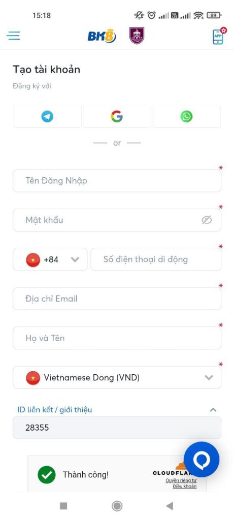 Hướng dẫn đăng ký bk8 trên điện thoại