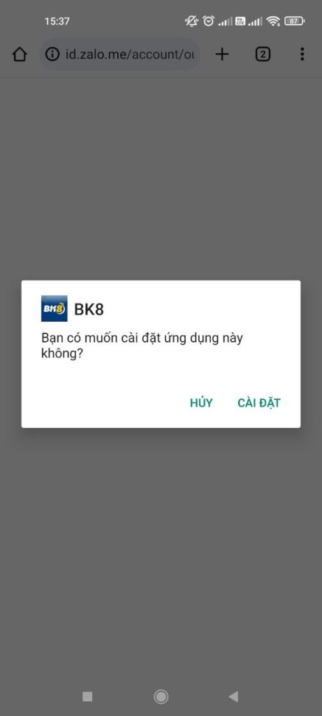 Chọn cài đặt để tiến hành cài đặt app bk8 thành công